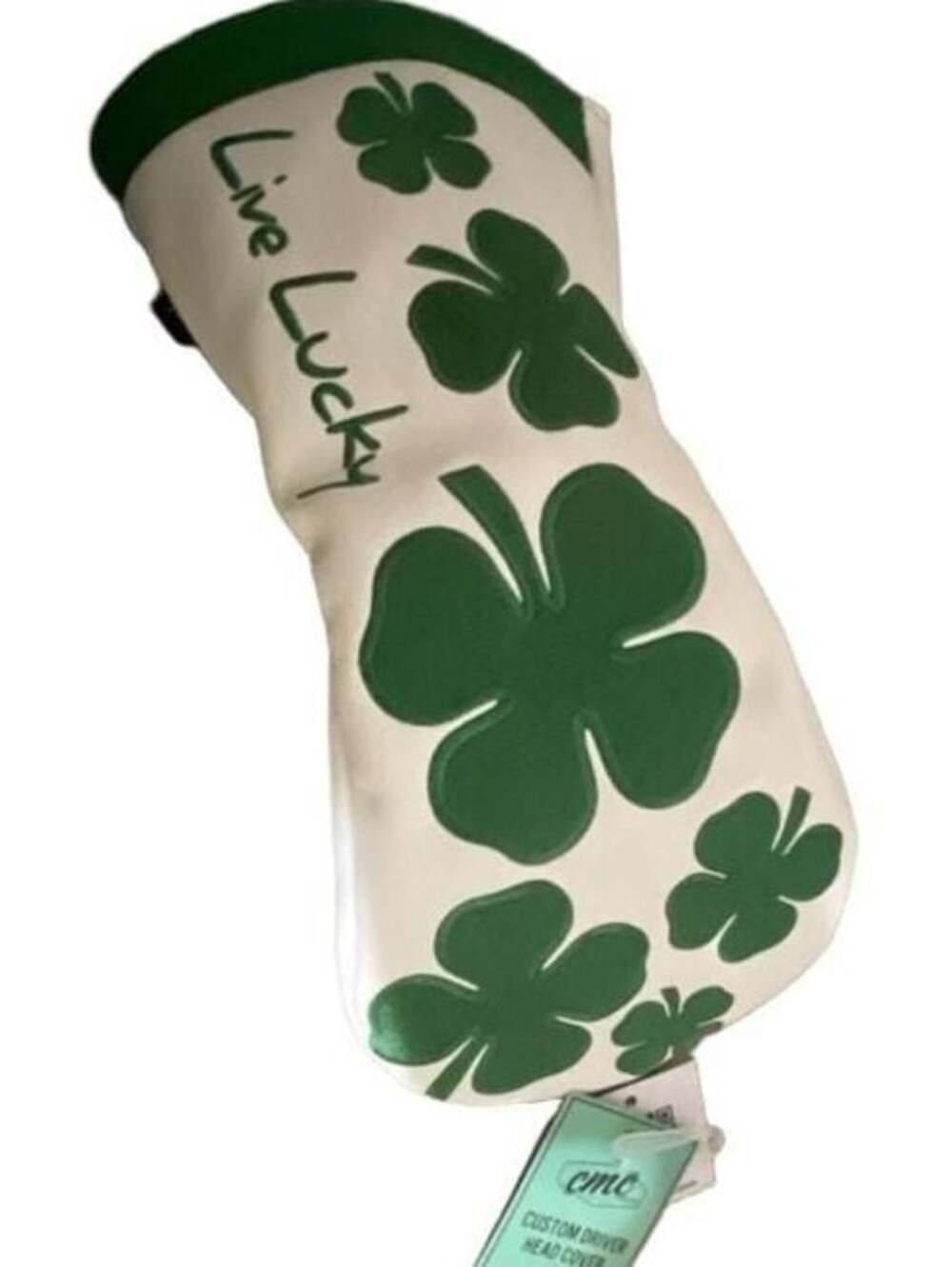 Custum Driver Head Cover- White and Green Clover Live Lucky